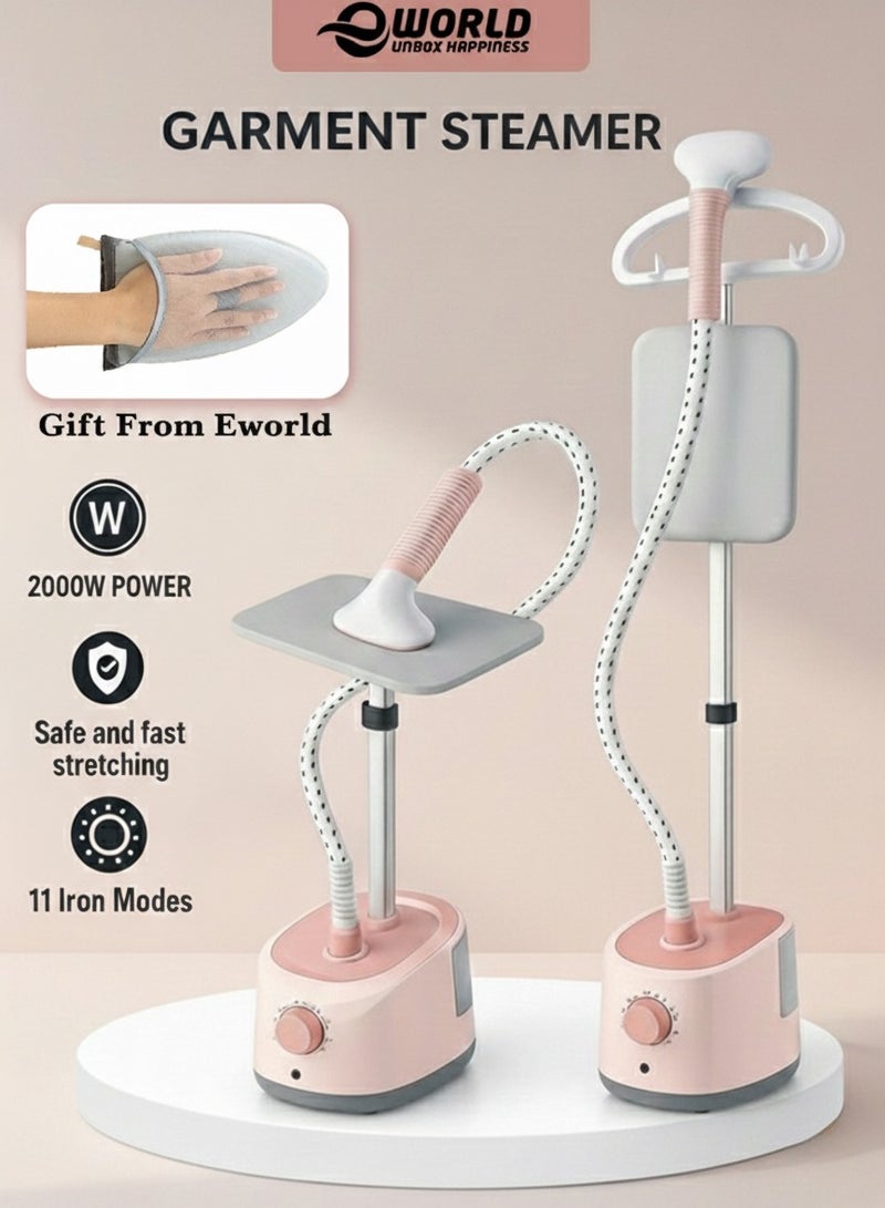 إي وورلد مكواة بخار 2000 واط عمودية ومحمولة للاستخدام المنزلي، خزان مياه كبير 1.7 لتر، 11 وضع بخار للكي، تحكم ذكي بدرجة الحرارة، ارتفاع قابل للتعديل 3 مستويات، كي مسطح بزاوية 180°، إزالة التجاعيد بسرعة - Image 1